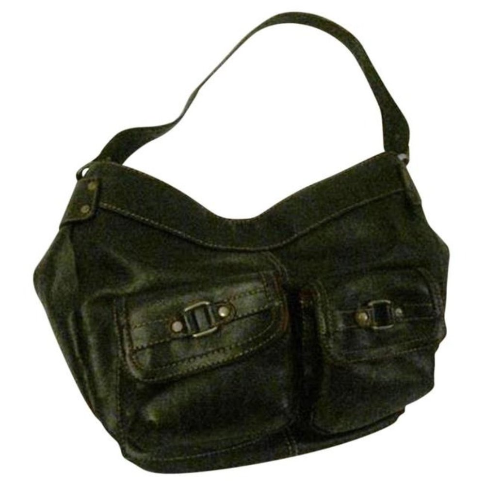 *Emilie M Black Faux Leather Red Lined Satchel